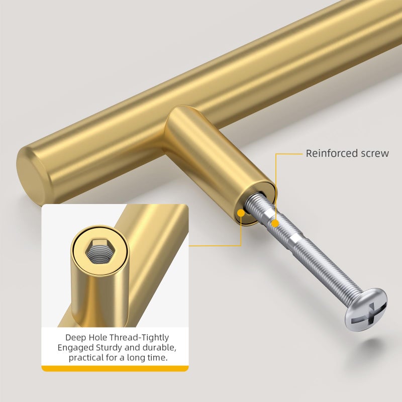 Goldenwarm 10 Pack 2-1/2 inch Gold Cabinet Handles Brushed Gold Cabinet Pulls Stainless Steel Drawer Pulls, Durable Kitchen Cabinet Handles - Bathroom Bedroom Dresser Handles Easy DIY Upgrade - Image 5